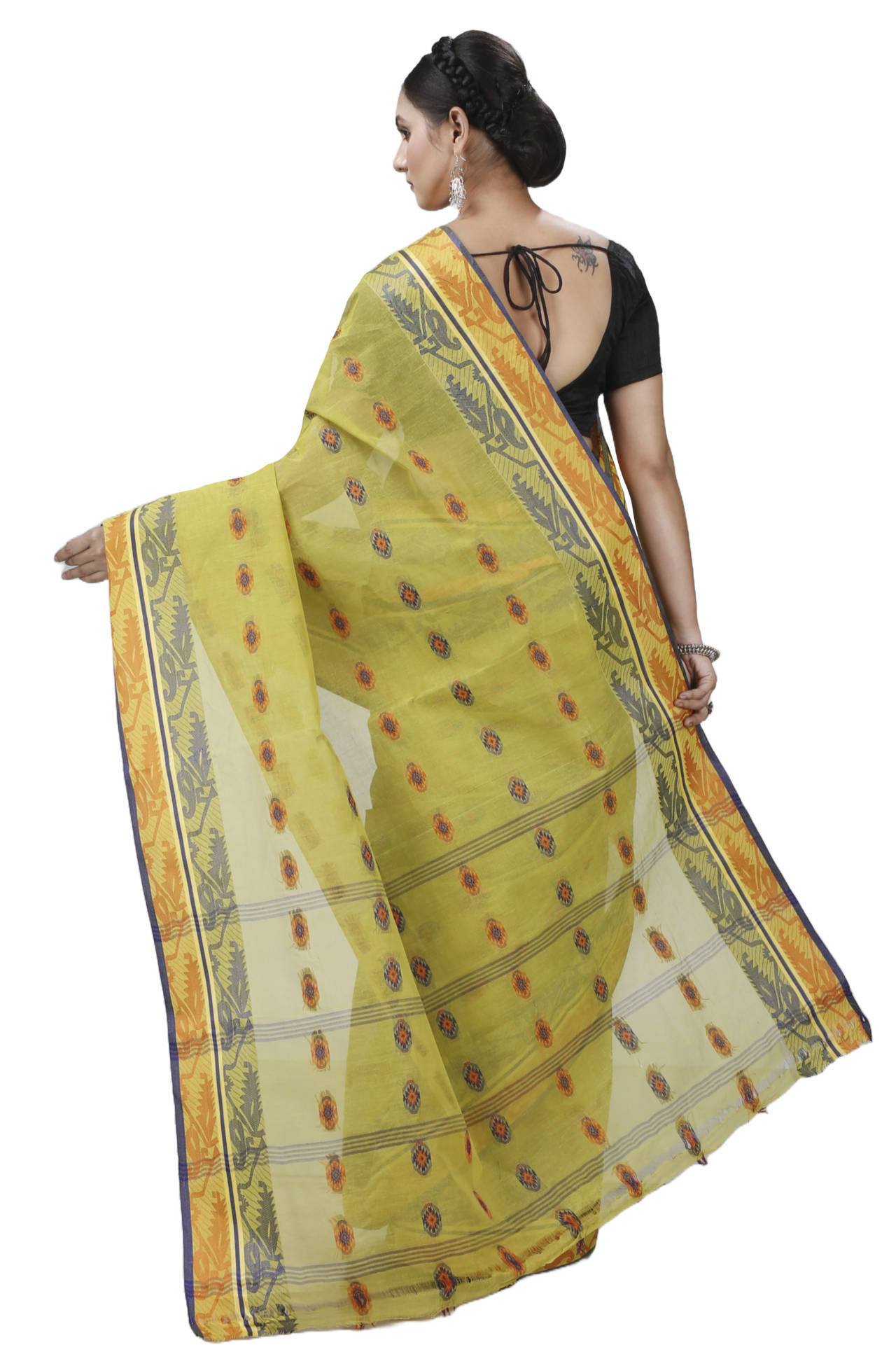 Green Pure Cotton Kutum Tant Saree (1297)